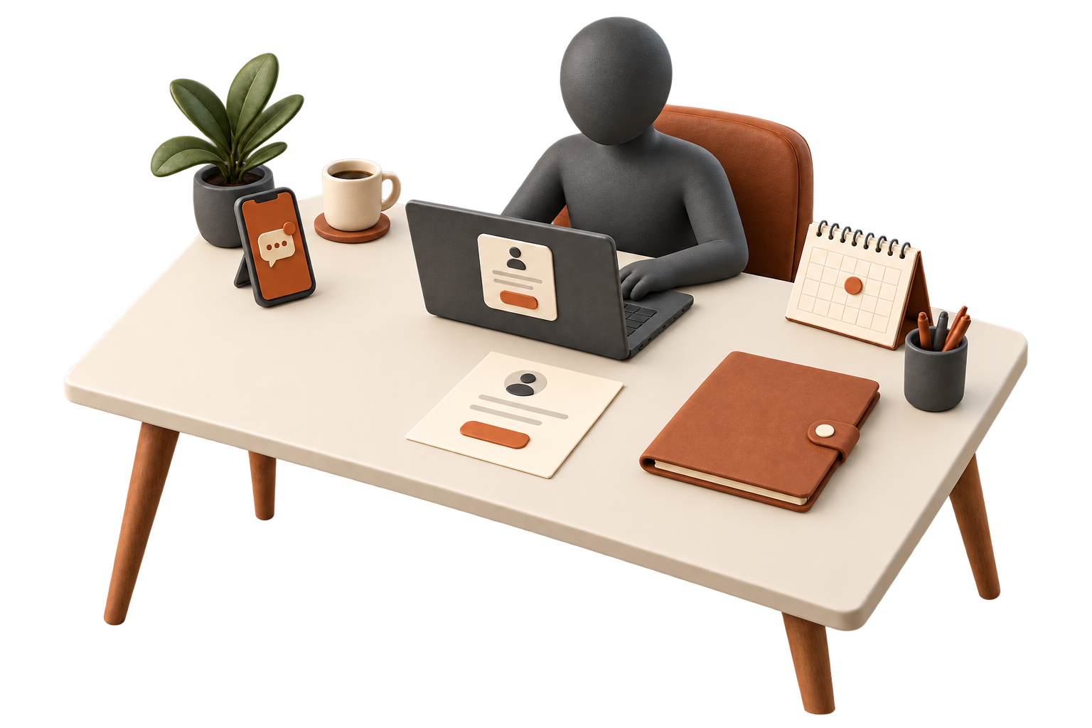 After: the same desk with an organized customer record, a clear next step, and a response ready for a person to review.